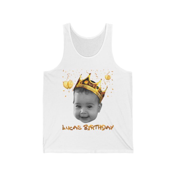 Custom golden crown, Custom baby face , Baby birthday gift, Unisex Jersey Tank - Image 2