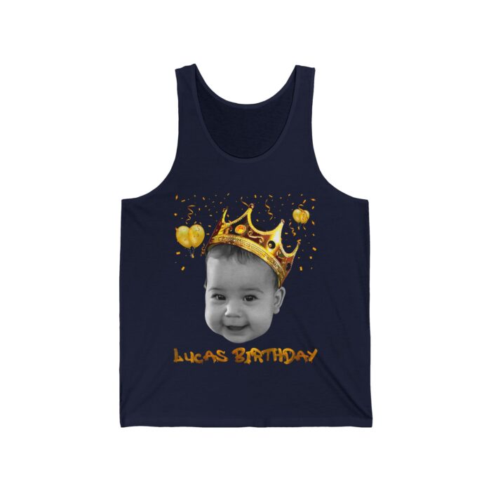 Custom golden crown, Custom baby face , Baby birthday gift, Unisex Jersey Tank - Image 3