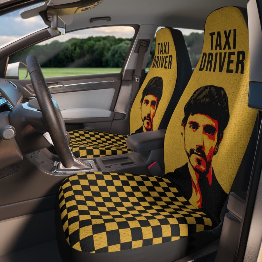 Taxi Driver Car Seat Covers – Stylish Yellow Black Design