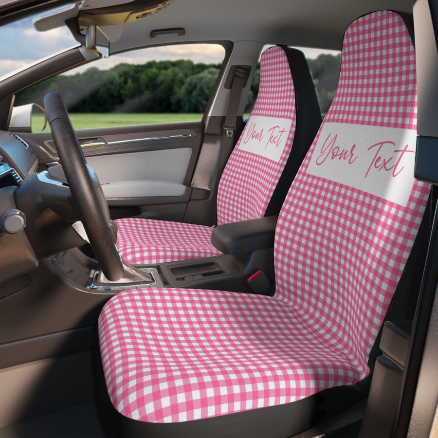Pink Gingham Car Seat Covers