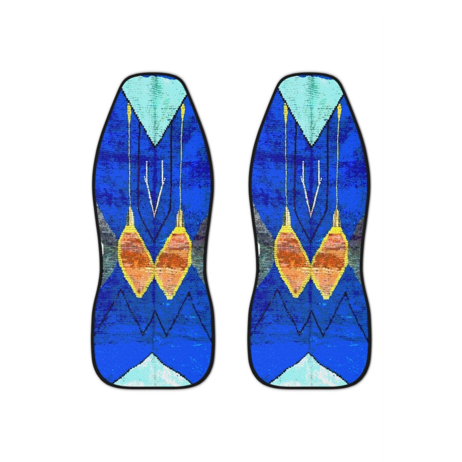 Faux vintage blue rug, Boho Car Seat Covers, Faux Moroccan rug, high contrast seat cover, car accessory, car interior gift, Faux rug design print - Image 2