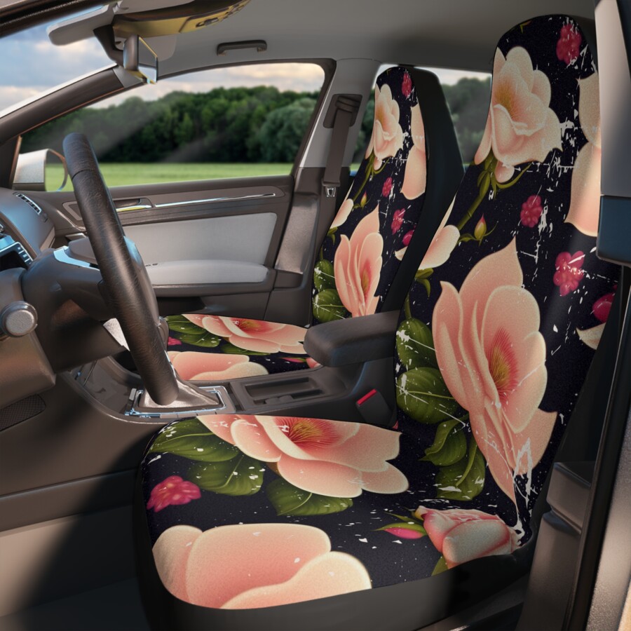 Pink rose car seat covers