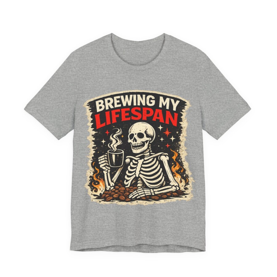 Brewing My Lifespan shirt, Skeleton Coffee Tee – Funny Gothic Coffee Lover T-Shirt - Image 5