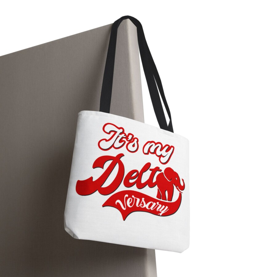 Deltaversary tote bag, white shoulders bag 16" x 16" (Red Elephant Delta Design) - Image 2