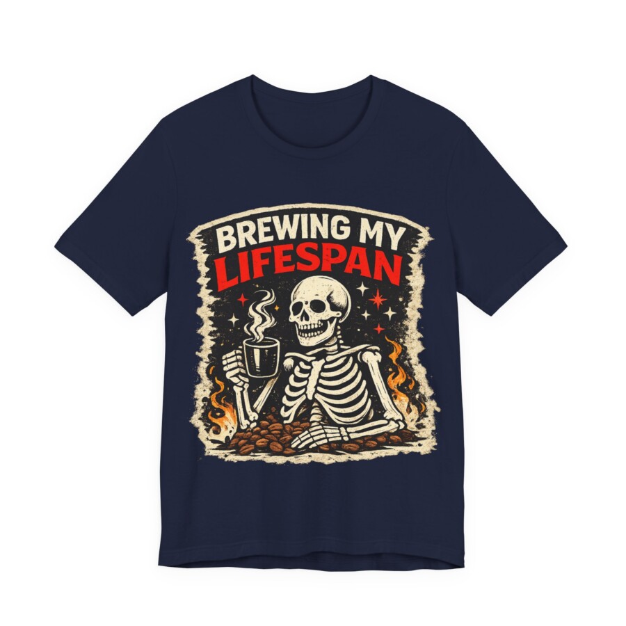 Brewing My Lifespan shirt, Skeleton Coffee Tee – Funny Gothic Coffee Lover T-Shirt - Image 9