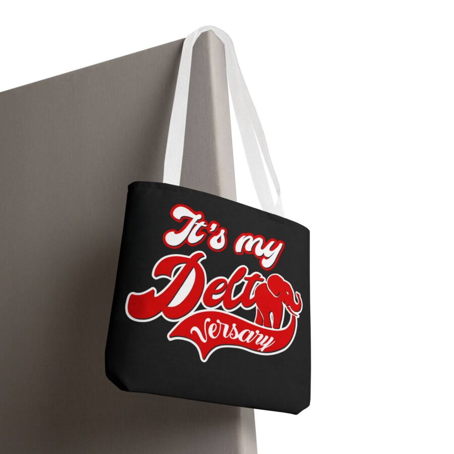 It's My Deltaversary Tote Bag, Delta Celebration, Black Tote (Red Elephant) - Image 2