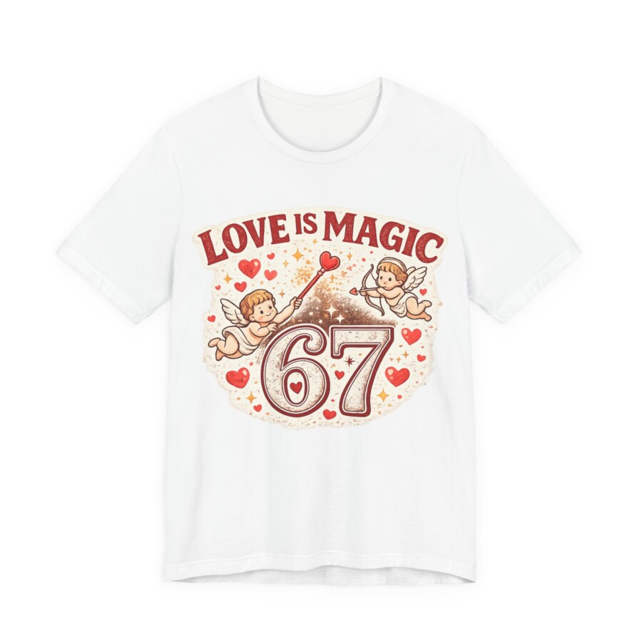 Love Is Magic 67 T-Shirt – Vintage Cupid Valentine Tee - Image 3