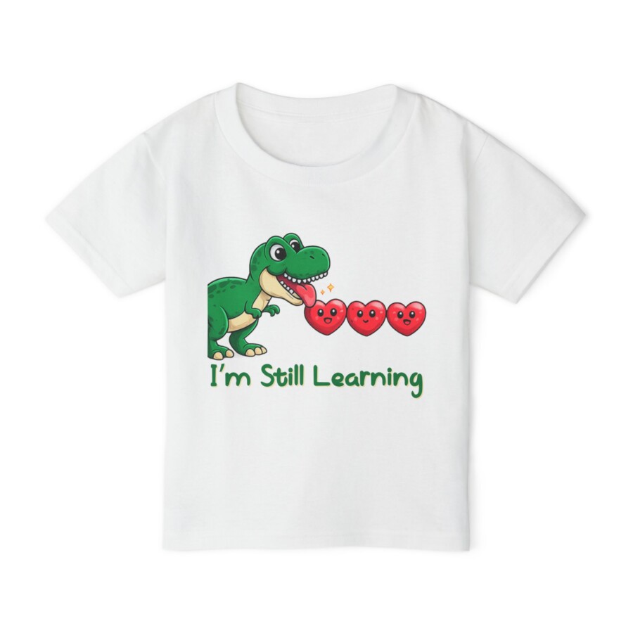 I'm Still Learning tee, Toddler valentines day gift Shirt — Cute Dinosaur, baby Hearts eating Tee - Image 3