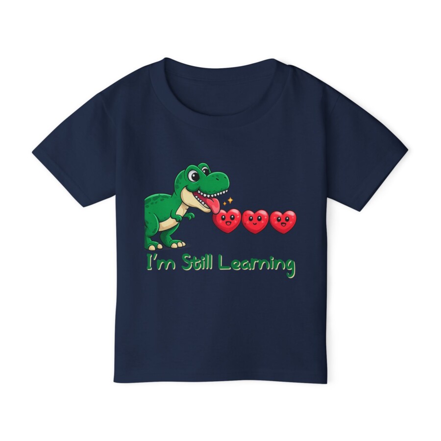 I'm Still Learning tee, Toddler valentines day gift Shirt — Cute Dinosaur, baby Hearts eating Tee - Image 2