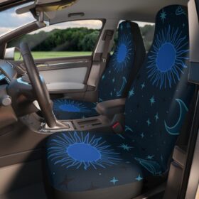 Celestial Blue car seat covers, Sun & Moon — Space Star Pattern, for vehicle front seats