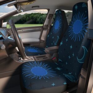 Celestial Blue car seat covers, Sun & Moon — Space Star Pattern, for vehicle front seats