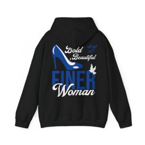 Finer woman hoodie, Bold beautiful, Finer Heels Graphic Hoodie — 'FINER' Blue Stiletto Back Print