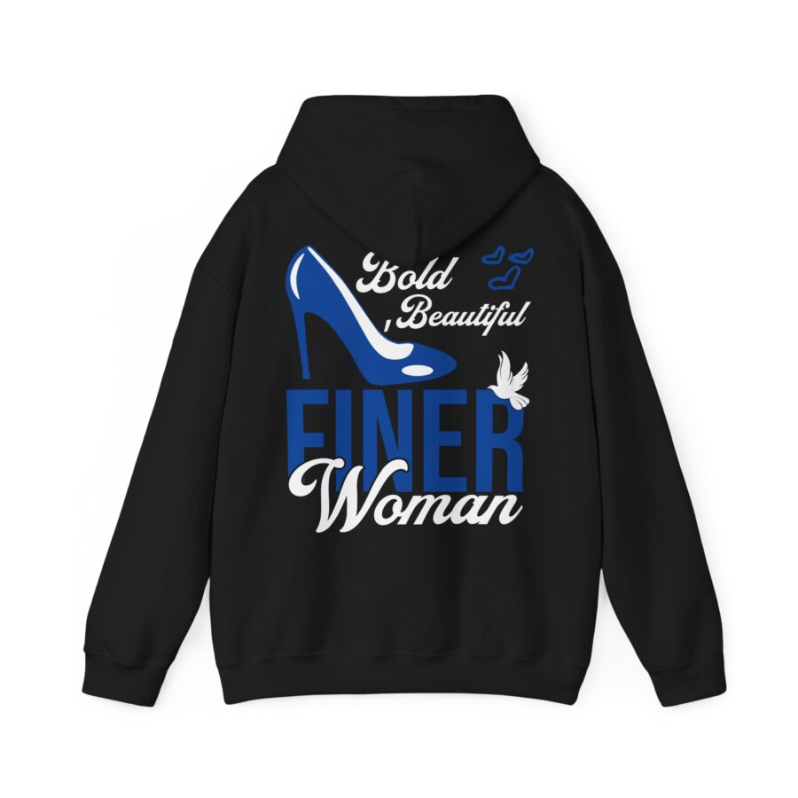 Finer woman hoodie, Bold beautiful, Finer Heels Graphic Hoodie — 'FINER' Blue Stiletto Back Print