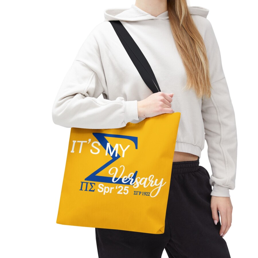 Its My SIGMAversary tote bag, Greek letter Sigma design, Yellow canvas - Image 2