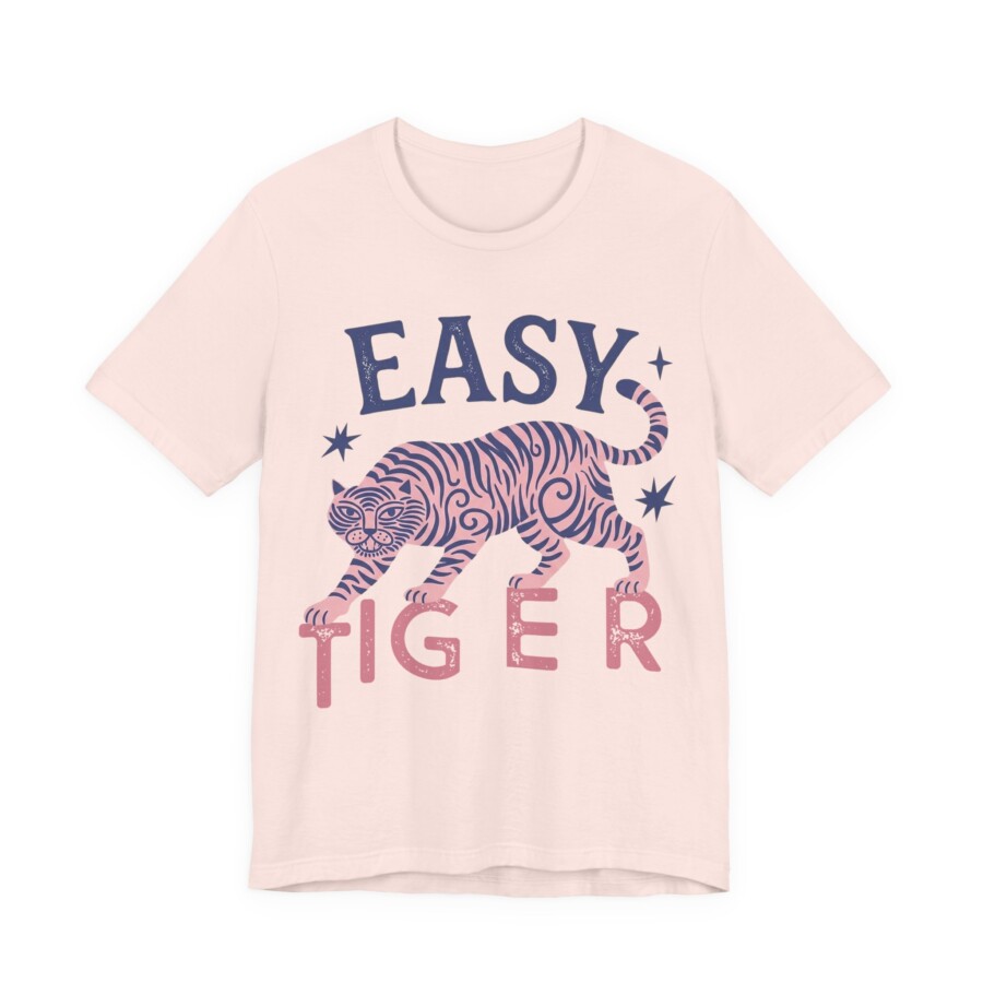 Easy Tiger T-shirt, Retro Pink Tiger Graphic Tee - Image 3